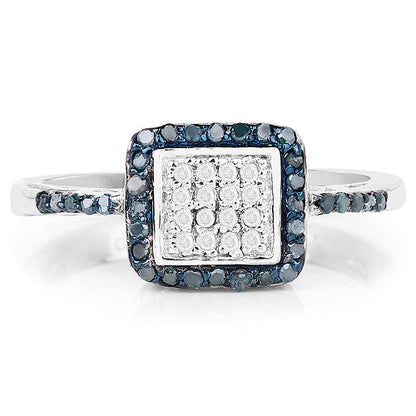 0.28 Carat Genuine Blue Diamond and White Diamond .925 Sterling Silver Ring  DestGlow