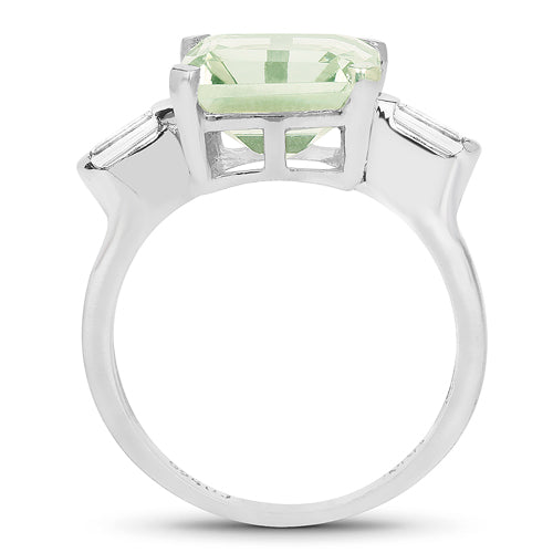 4.76 Carat Genuine Green Amethyst &amp; White Topaz .925 Sterling Silver Ring  DestGlow