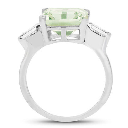 4.76 Carat Genuine Green Amethyst &amp; White Topaz .925 Sterling Silver Ring  DestGlow