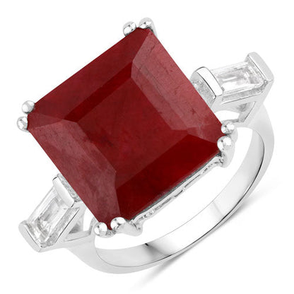 10.60 Carat Dyed Ruby and White Topaz .925 Sterling Silver Ring  DestGlow