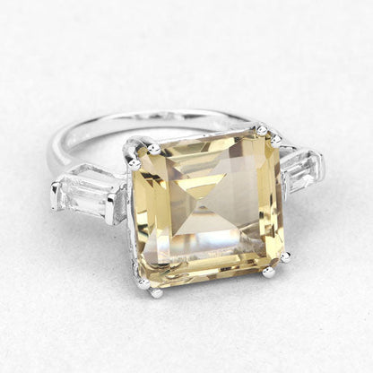 11.45 Carat Genuine Lemon Quartz and White Topaz .925 Sterling Silver Ring  DestGlow