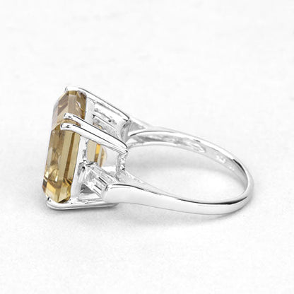 11.45 Carat Genuine Lemon Quartz and White Topaz .925 Sterling Silver Ring  DestGlow