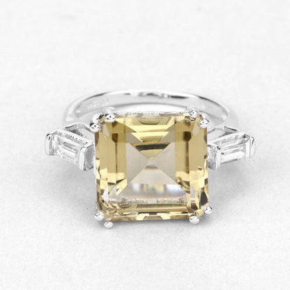 11.45 Carat Genuine Lemon Quartz and White Topaz .925 Sterling Silver Ring  DestGlow