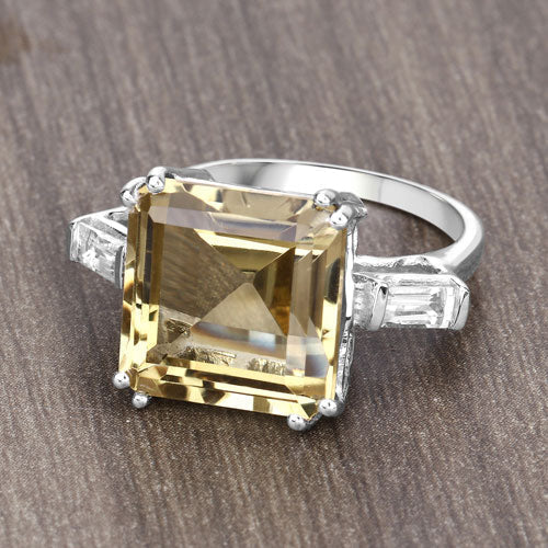 11.45 Carat Genuine Lemon Quartz and White Topaz .925 Sterling Silver Ring  DestGlow