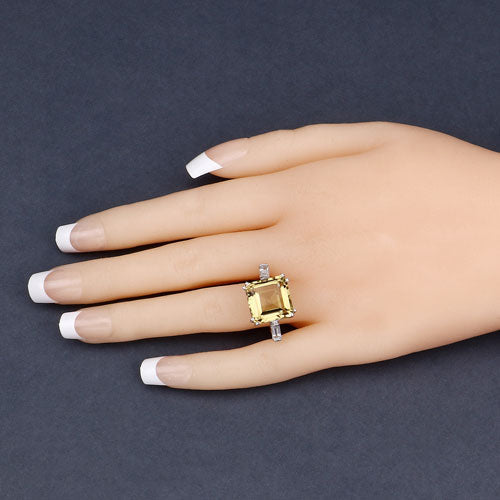 11.45 Carat Genuine Lemon Quartz and White Topaz .925 Sterling Silver Ring  DestGlow