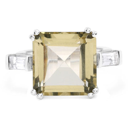 11.45 Carat Genuine Lemon Quartz and White Topaz .925 Sterling Silver Ring  DestGlow