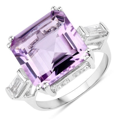 8.30 Carat Genuine Pink Amethyst and White Topaz .925 Sterling Silver Ring by Bids.com