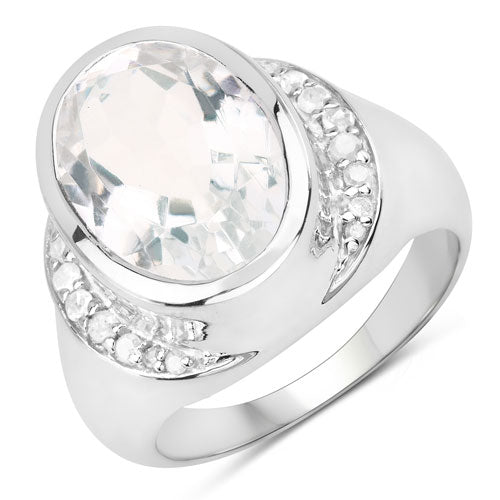 5.38 Carat Genuine Crystal Quartz and White Diamond .925 Sterling Silver Ring by Bids.com