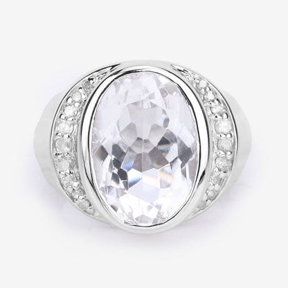 5.38 Carat Genuine Crystal Quartz and White Diamond .925 Sterling Silver Ring by Bids.com