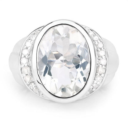 5.38 Carat Genuine Crystal Quartz and White Diamond .925 Sterling Silver Ring by Bids.com
