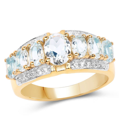 1.93 Carat Genuine Aquamarine and White Diamond .925 Sterling Silver Ring  DestGlow