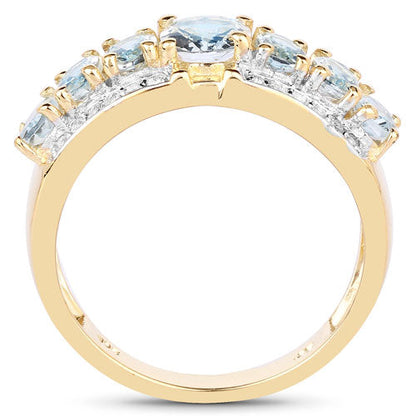 1.93 Carat Genuine Aquamarine and White Diamond .925 Sterling Silver Ring  DestGlow