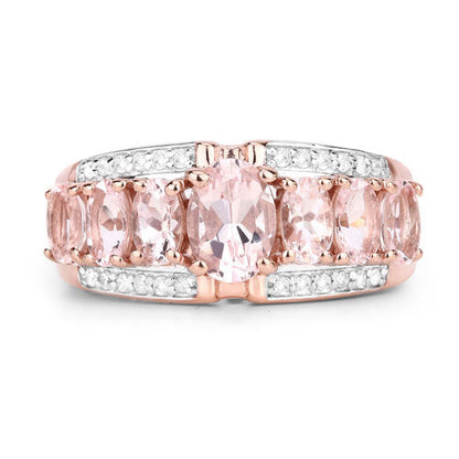 2.15 Carat Genuine Morganite and White Diamond .925 Sterling Silver Ring  DestGlow