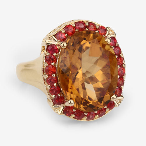 9.38 Carat Genuine Citrine and Orange Sapphire .925 Sterling Silver Ring by Bids.com