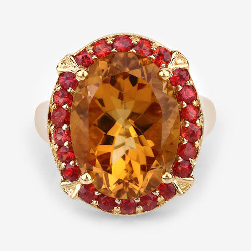 9.38 Carat Genuine Citrine and Orange Sapphire .925 Sterling Silver Ring by Bids.com