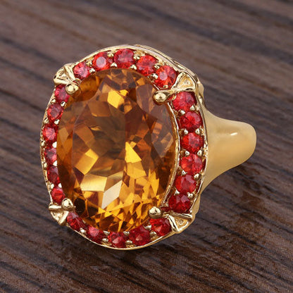 9.38 Carat Genuine Citrine and Orange Sapphire .925 Sterling Silver Ring by Bids.com