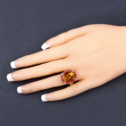 9.38 Carat Genuine Citrine and Orange Sapphire .925 Sterling Silver Ring by Bids.com
