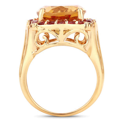 9.38 Carat Genuine Citrine and Orange Sapphire .925 Sterling Silver Ring by Bids.com