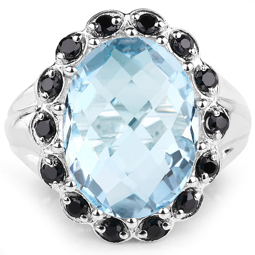 12.49 Carat Genuine Blue Topaz &amp; Black Spinel .925 Sterling Silver Ring by Bids.com