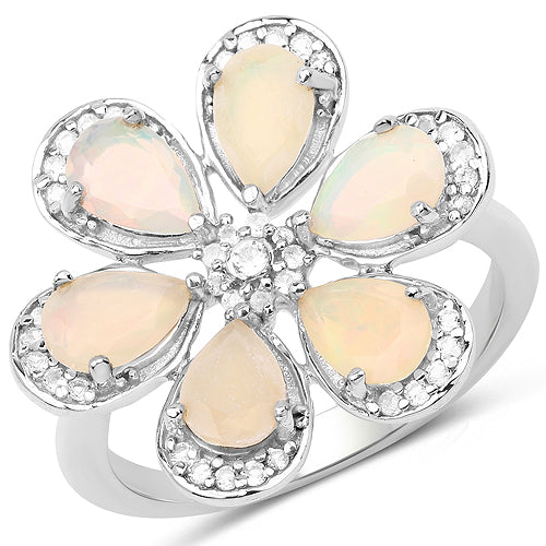 1.71 Carat Genuine Ethiopian Opal and White Topaz .925 Sterling Silver Ring Ring  DestGlow