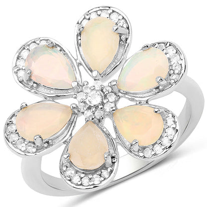 1.71 Carat Genuine Ethiopian Opal and White Topaz .925 Sterling Silver Ring Ring  DestGlow