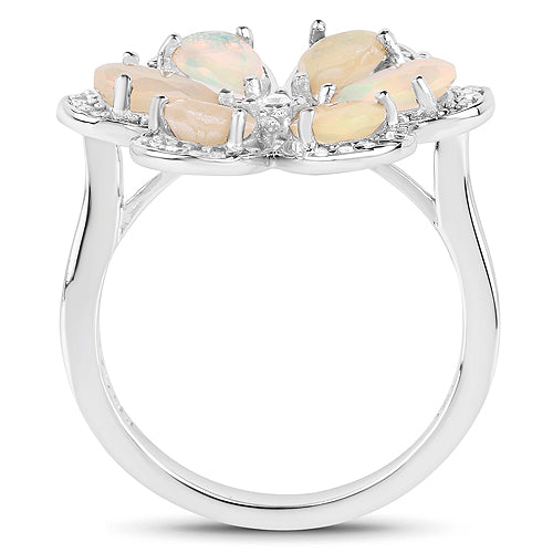 1.71 Carat Genuine Ethiopian Opal and White Topaz .925 Sterling Silver Ring Ring  DestGlow