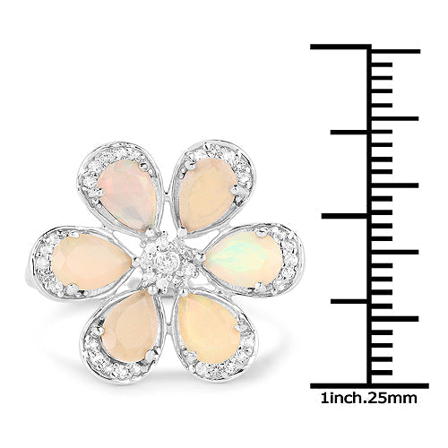 1.71 Carat Genuine Ethiopian Opal and White Topaz .925 Sterling Silver Ring Ring  DestGlow
