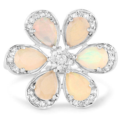 1.71 Carat Genuine Ethiopian Opal and White Topaz .925 Sterling Silver Ring Ring  DestGlow