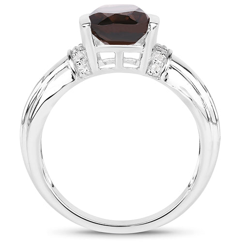 2.03 Carat Genuine Smoky Quartz &amp; White Topaz .925 Sterling Silver Ring  DestGlow