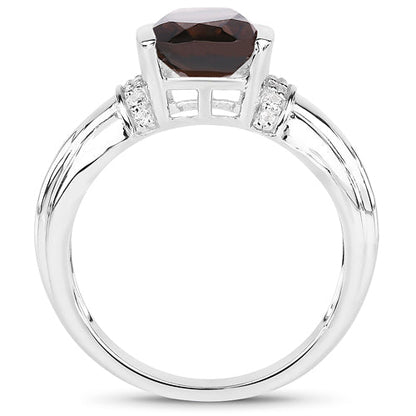 2.03 Carat Genuine Smoky Quartz &amp; White Topaz .925 Sterling Silver Ring  DestGlow