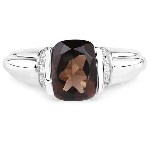 2.03 Carat Genuine Smoky Quartz &amp; White Topaz .925 Sterling Silver Ring  DestGlow