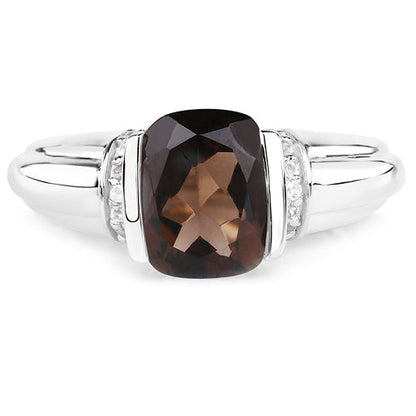 2.03 Carat Genuine Smoky Quartz &amp; White Topaz .925 Sterling Silver Ring  DestGlow