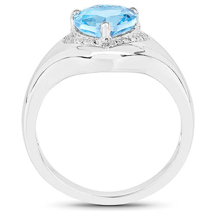 2.23 Carat Genuine Swiss Blue Topaz and White Topaz .925 Sterling Silver Ring by Bids.com