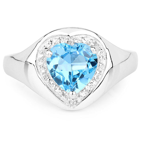 2.23 Carat Genuine Swiss Blue Topaz and White Topaz .925 Sterling Silver Ring by Bids.com
