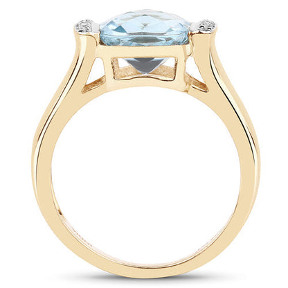 14K Yellow Gold Plated 3.62 Carat Genuine Blue Topaz &amp; White Topaz .925 Sterling Silver Ring  DestGlow