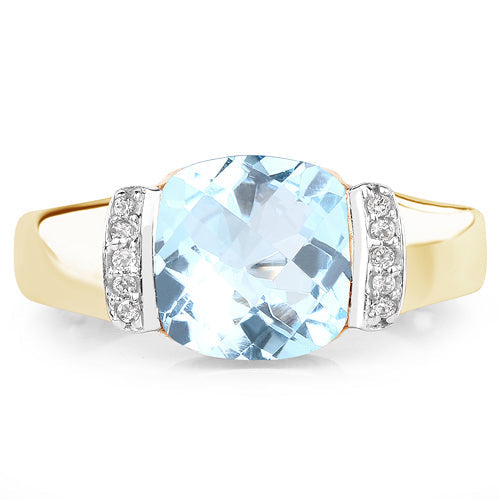14K Yellow Gold Plated 3.62 Carat Genuine Blue Topaz &amp; White Topaz .925 Sterling Silver Ring  DestGlow