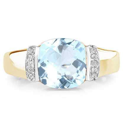 14K Yellow Gold Plated 3.62 Carat Genuine Blue Topaz &amp; White Topaz .925 Sterling Silver Ring  DestGlow