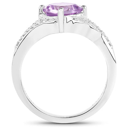 1.32 Carat Genuine Amethyst &amp; White Topaz .925 Sterling Silver Ring  DestGlow