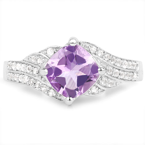 1.32 Carat Genuine Amethyst &amp; White Topaz .925 Sterling Silver Ring  DestGlow