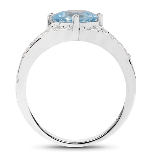 2.06 Carat Genuine Blue Topaz and White Topaz .925 Sterling Silver Ring  DestGlow