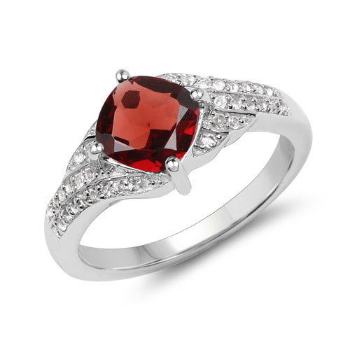 1.67 Carat Genuine Garnet and White Topaz .925 Sterling Silver Ring by Bids.com