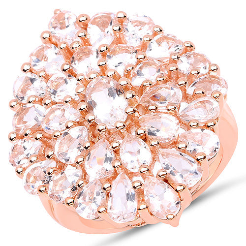 14K Rose Gold Plated 4.55 Carat Genuine Morganite .925 Sterling Silver Ring  DestGlow