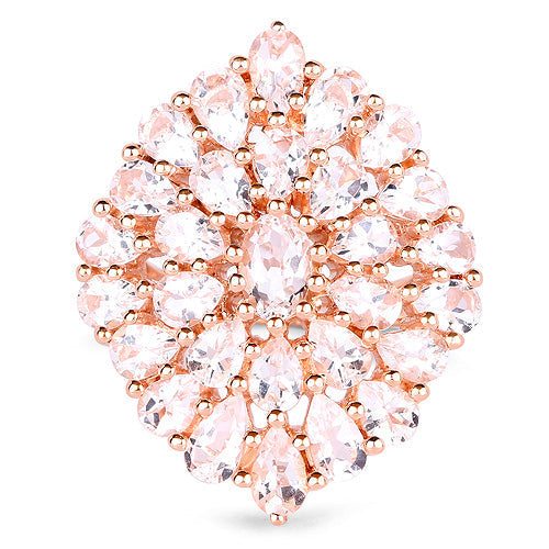 14K Rose Gold Plated 4.55 Carat Genuine Morganite .925 Sterling Silver Ring  DestGlow