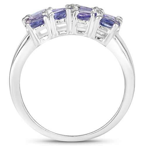 2.07 Carat Genuine Tanzanite and White Diamond .925 Sterling Silver Ring  DestGlow