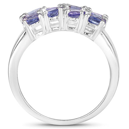 2.07 Carat Genuine Tanzanite and White Diamond .925 Sterling Silver Ring  DestGlow