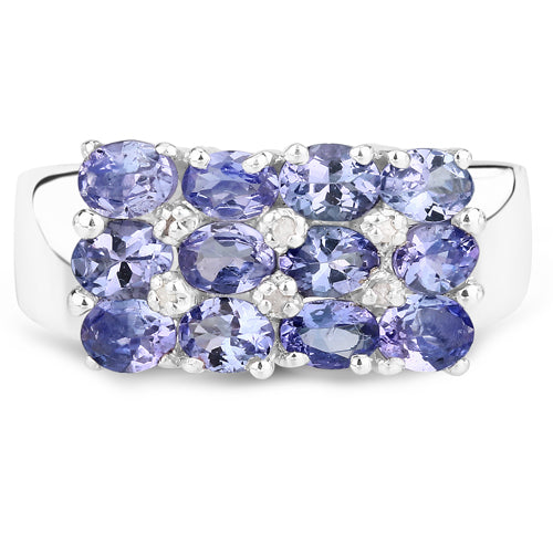 2.07 Carat Genuine Tanzanite and White Diamond .925 Sterling Silver Ring  DestGlow