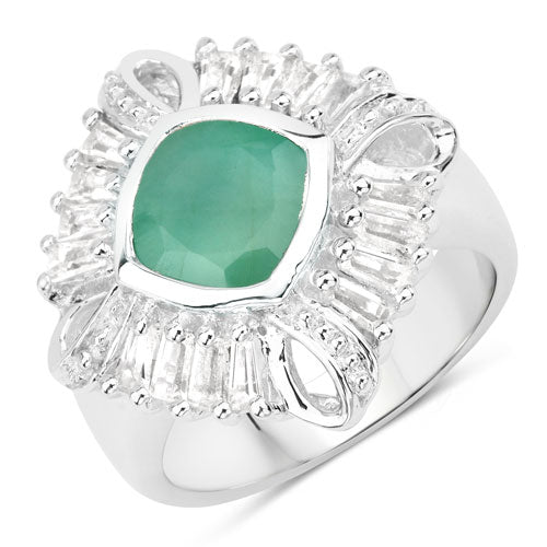 "2.57 Carat Genuine Emerald, White Topaz and White Diamond .925 Sterling Silver Ring by Bids.com