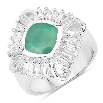 "2.57 Carat Genuine Emerald, White Topaz and White Diamond .925 Sterling Silver Ring by Bids.com