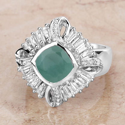 "2.57 Carat Genuine Emerald, White Topaz and White Diamond .925 Sterling Silver Ring by Bids.com
