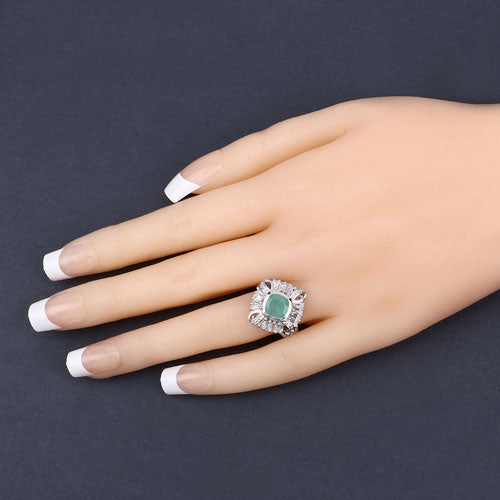 "2.57 Carat Genuine Emerald, White Topaz and White Diamond .925 Sterling Silver Ring by Bids.com